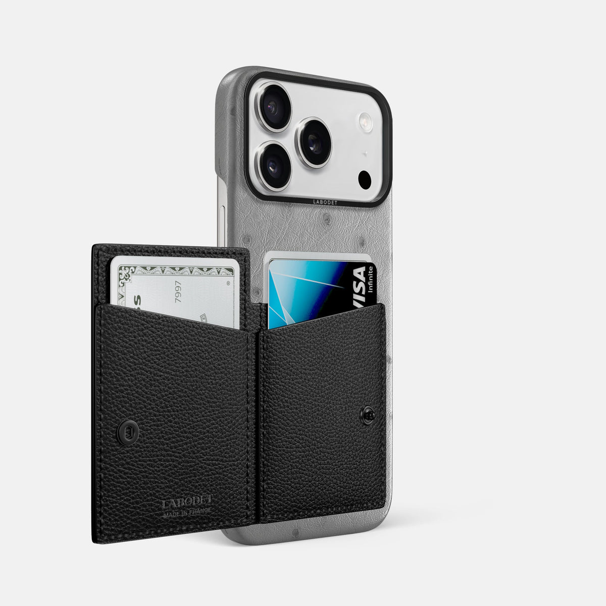 Bi-Fold Case For iPhone 18 Pro Max In Ostrich -2 | Silver-Black
