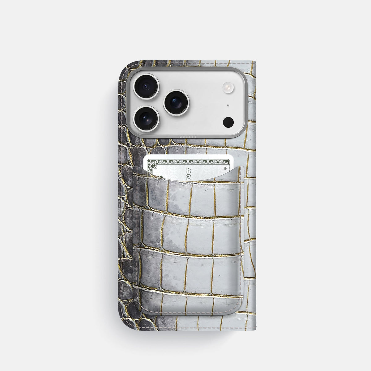 Folio Case with Card For iPhone 18 Pro In Himalayan Crocodile -3 | Gold-Steel