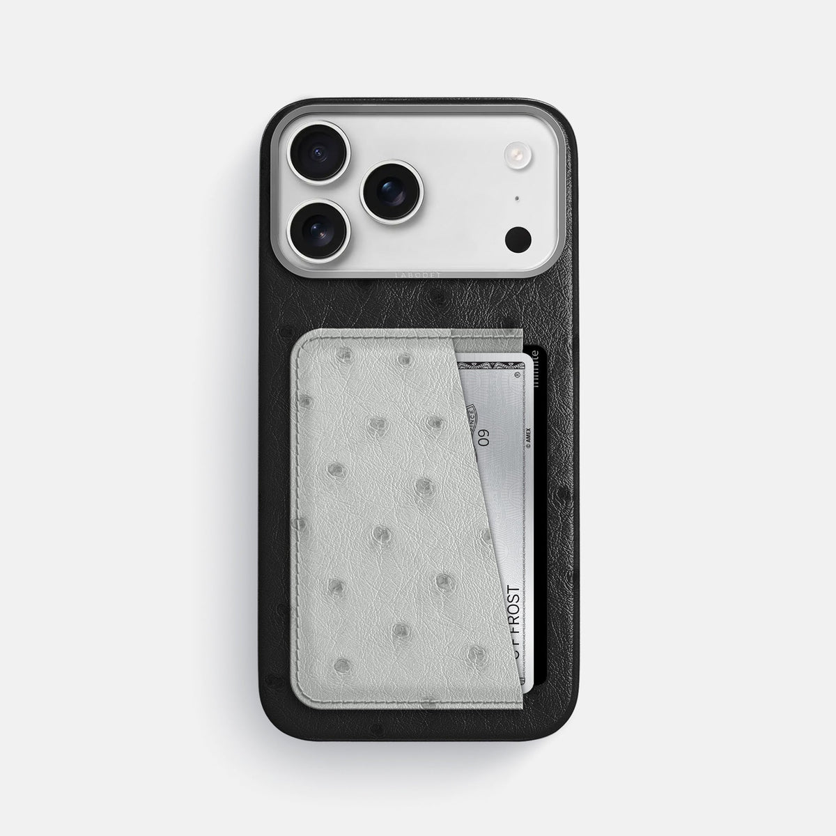 Double Card Case Coloré For iPhone 18 Pro Max In Ostrich -1 | Black-Steel