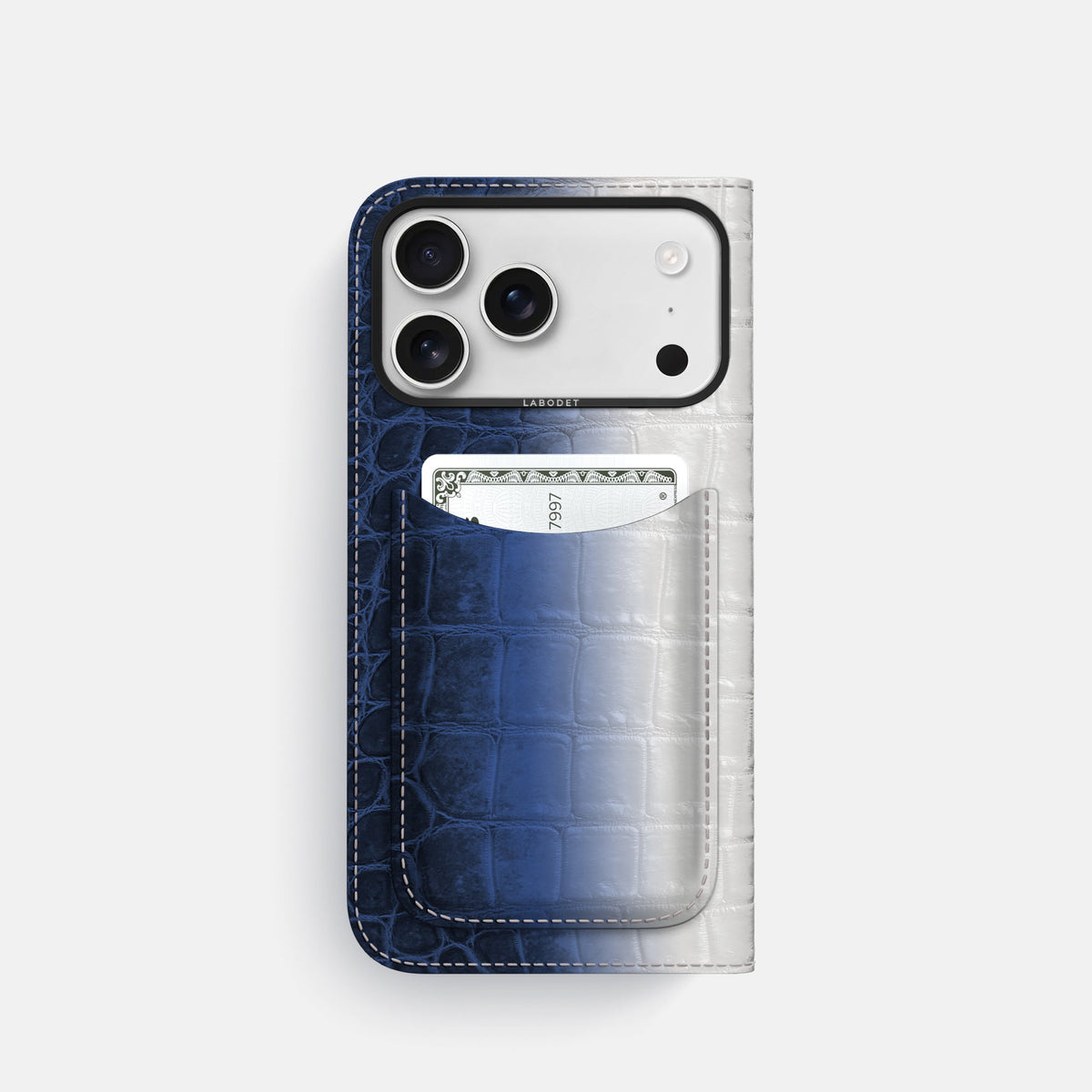 Folio Case with Card For iPhone 18 Pro In Himalayan Crocodile -3 | Navy-Blue-Black