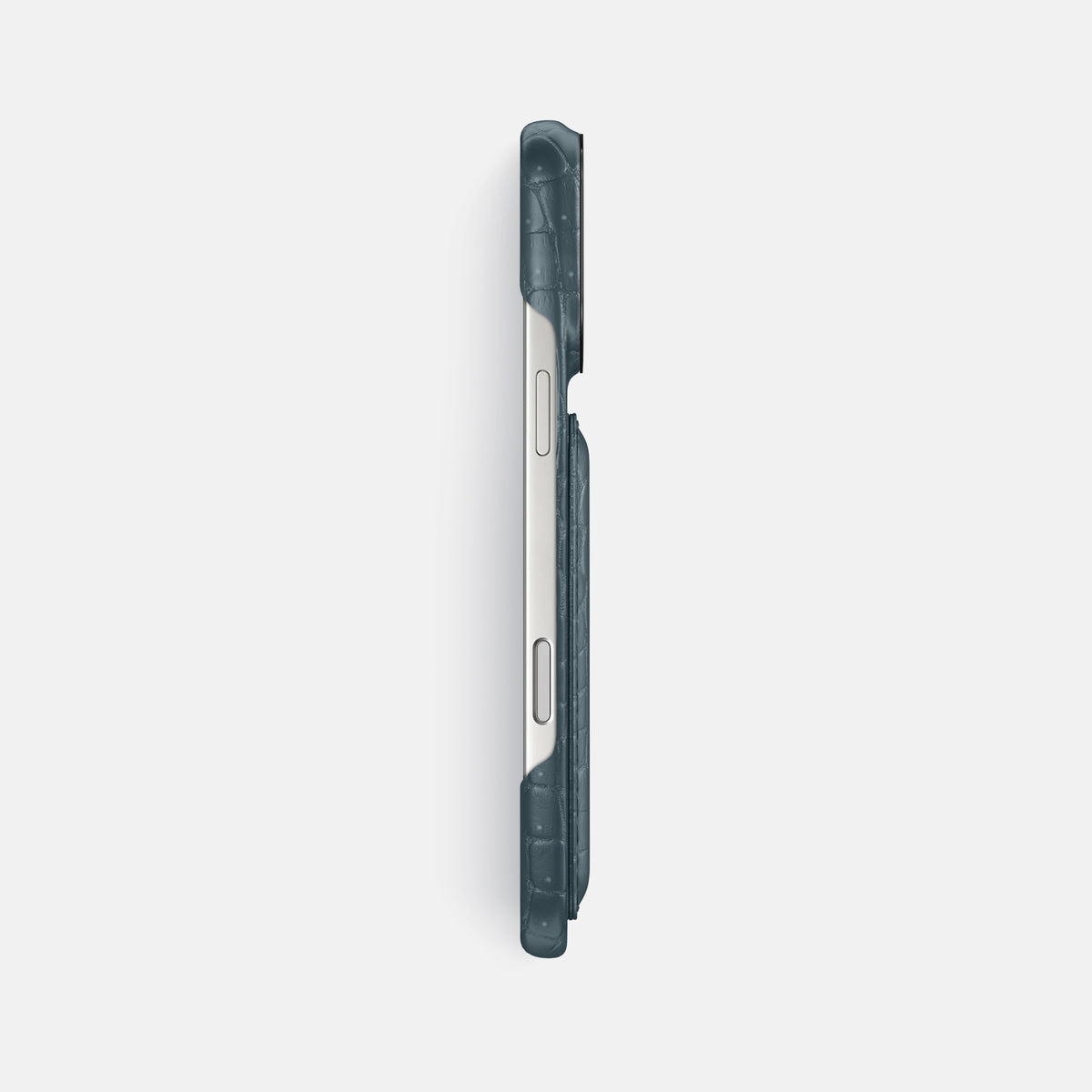 Double Card Case For iPhone 17 Pro Max In Porosus Crocodile -3 | Denim-Black