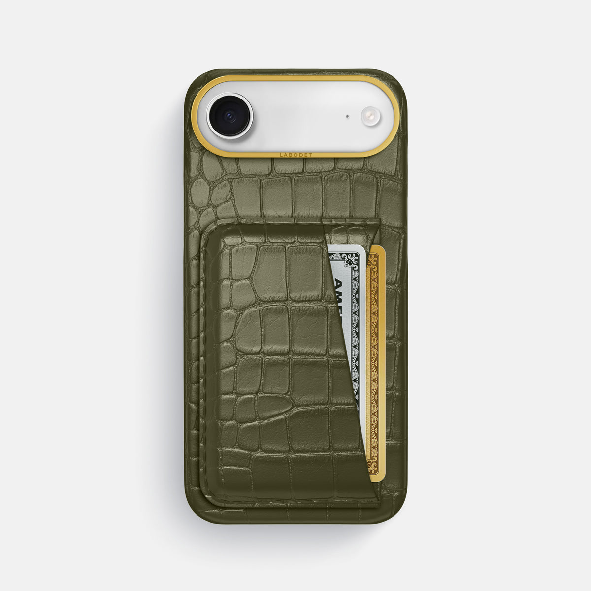 Double Card Case For iPhone 17 Air In Alligator -1 | Kaki-Green-Gold