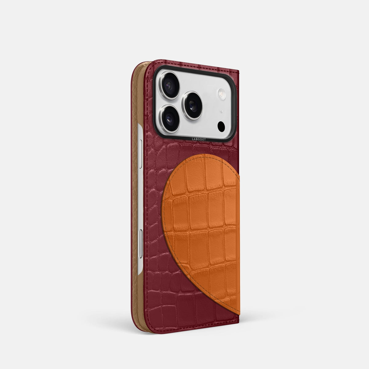 Folio Case With Heart For iPhone 18 Pro In Alligator -1 | Burgundy-Black