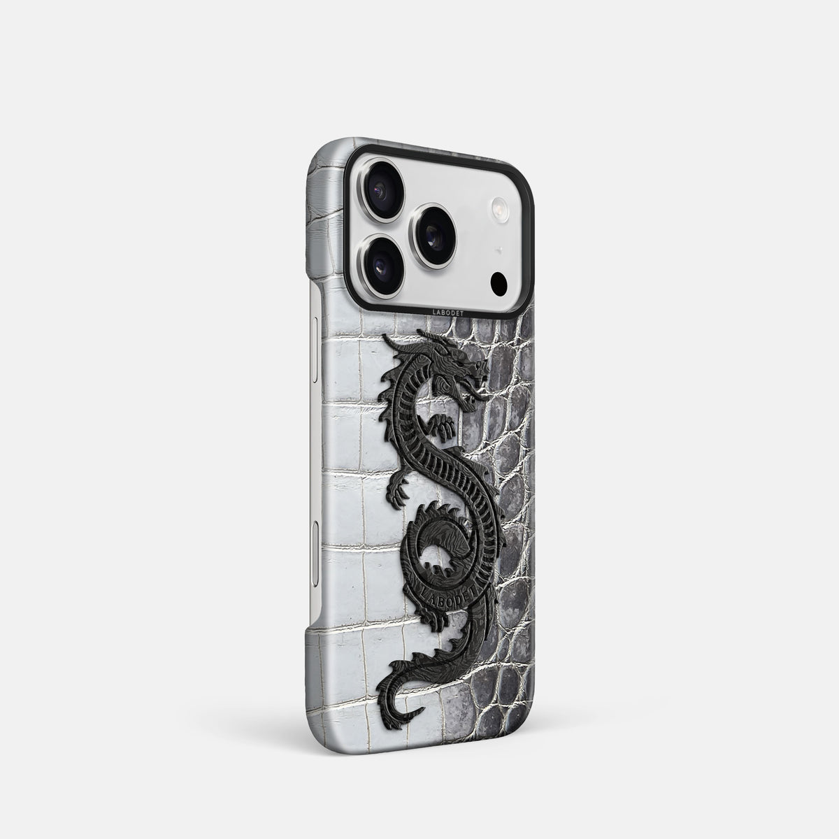 Classic Case With Carbon Dragon For iPhone 17 Pro In Himalayan Crocodile -2 | Silver-Black