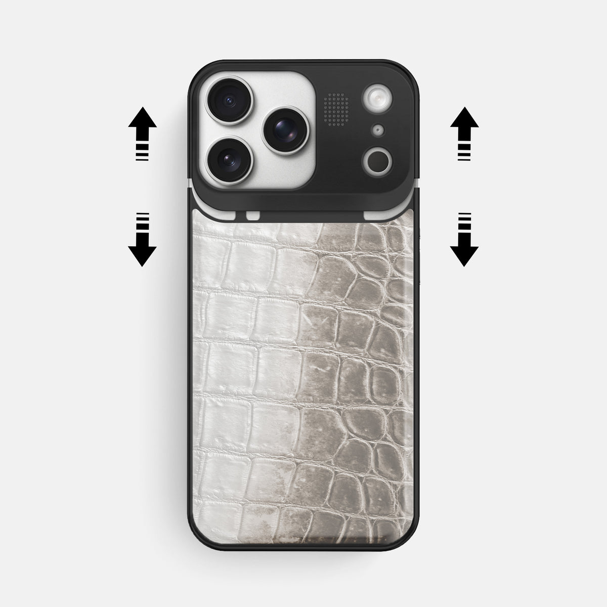 Metal Case For iPhone 17 Pro Max In Himalayan Crocodile -2 | Grey-Black