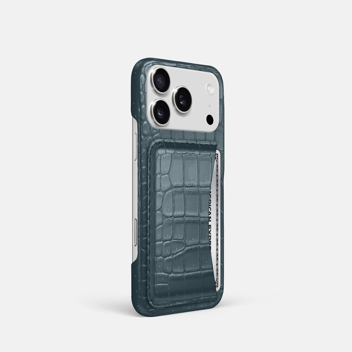 Slim Card Case For iPhone 18 Pro In Porosus Crocodile -2 | Denim