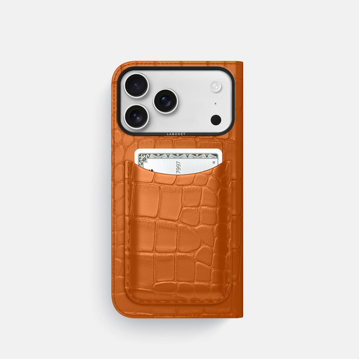 Folio Case with Card For iPhone 18 Pro In Alligator -3 | Orange-Black