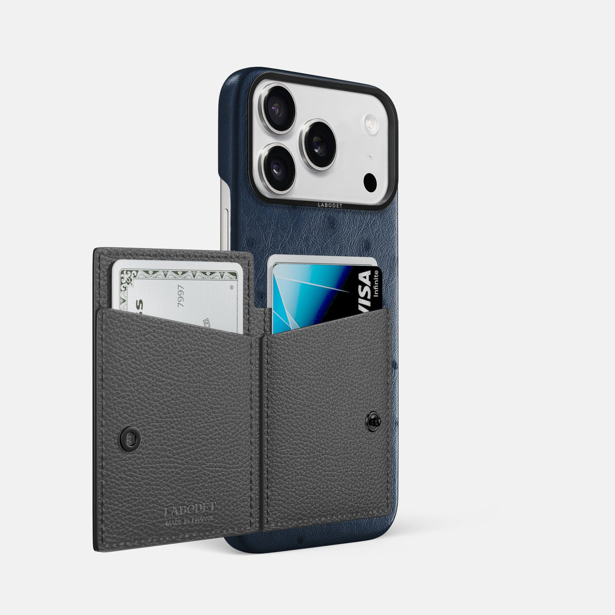 Bi-Fold Case For iPhone 18 Pro Max In Ostrich -2 | Navy-Blue-Black