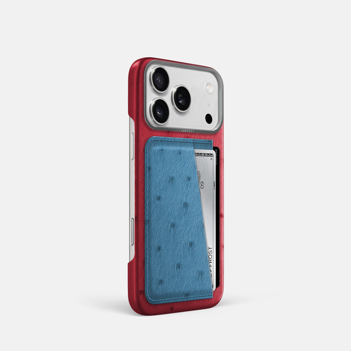 Double Card Case Coloré For iPhone 17 Pro In Ostrich -2 | Red-Steel