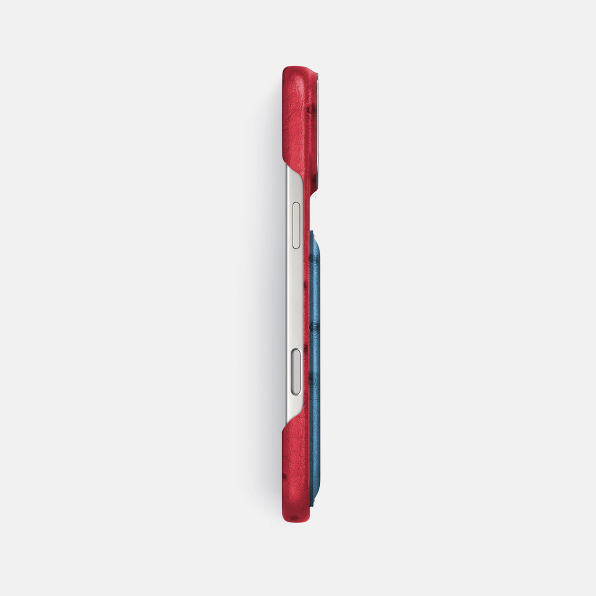 Double Card Case Coloré For iPhone 17 Pro Max In Ostrich -3 | Red-Steel