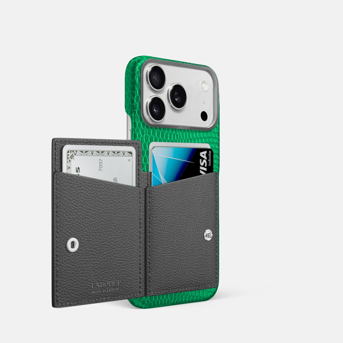 Bi-Fold Case For iPhone 18 Pro In Lizard -2 | Apple-Green-Steel