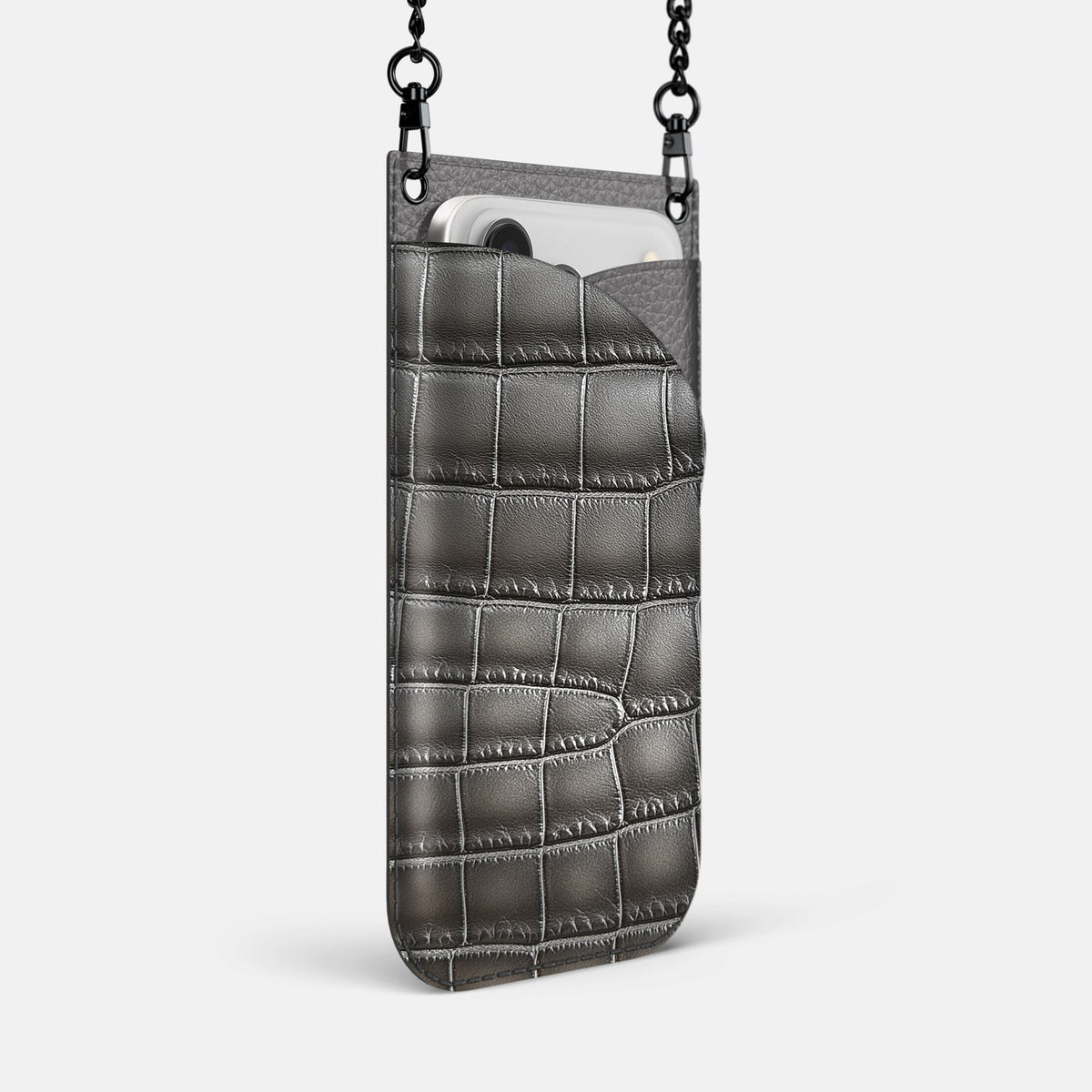 Crossbody Bag For iPhone 18 Pro Max In Patina Alligator -2 | Grey-Black