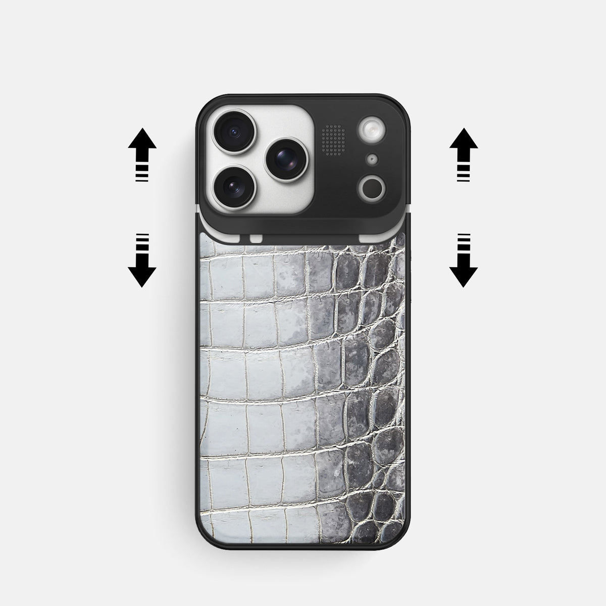 Metal Case For iPhone 17 Pro In Himalayan Crocodile -2 | Silver-Black
