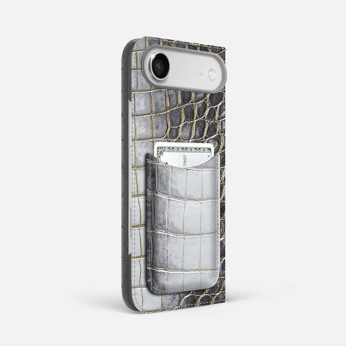 Folio Case with Card For iPhone 17 Air In Himalayan Crocodile -1 | Gold-Steel