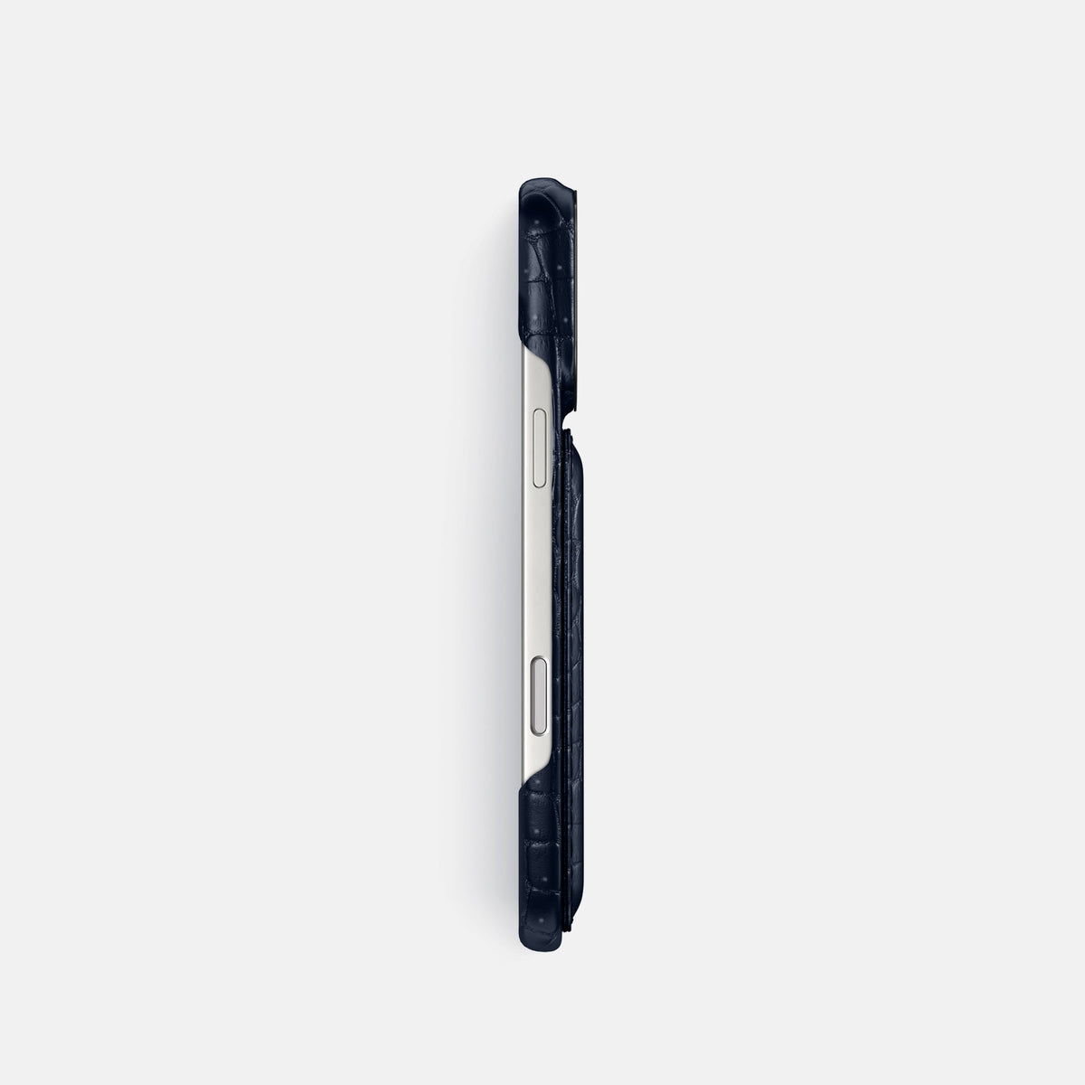 Double Card Case For iPhone 18 Pro In Porosus Crocodile -3 | Deep-Blue-Sea-Black