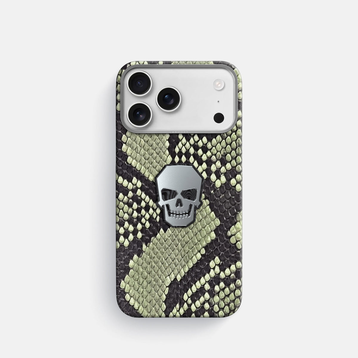 Classic Case With Titanium Skull For iPhone 18 Pro In Deluxe Python -1 | Army-Green-Steel