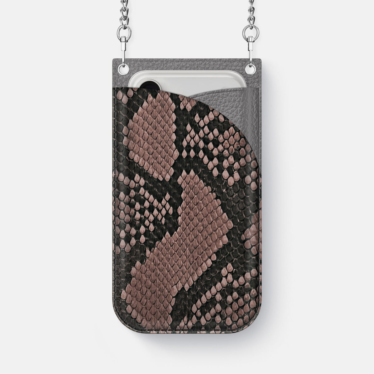 Crossbody Bag For iPhone 18 Pro Max In Deluxe Python -1 | Mahogany-Brown-Steel