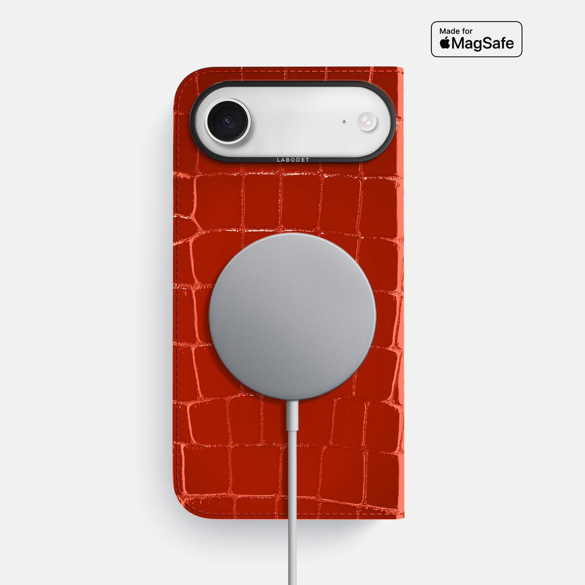 Folio Case For iPhone 17 Air In Shiny Alligator -3 | Orange-Black