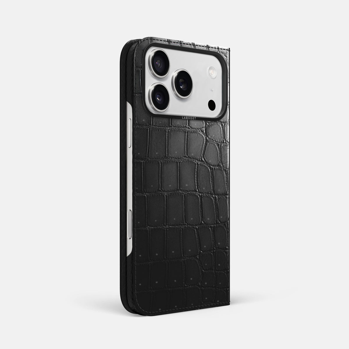 Folio Case For iPhone 18 Pro Max In Porosus Crocodile -1 | Shiny-Black-Black