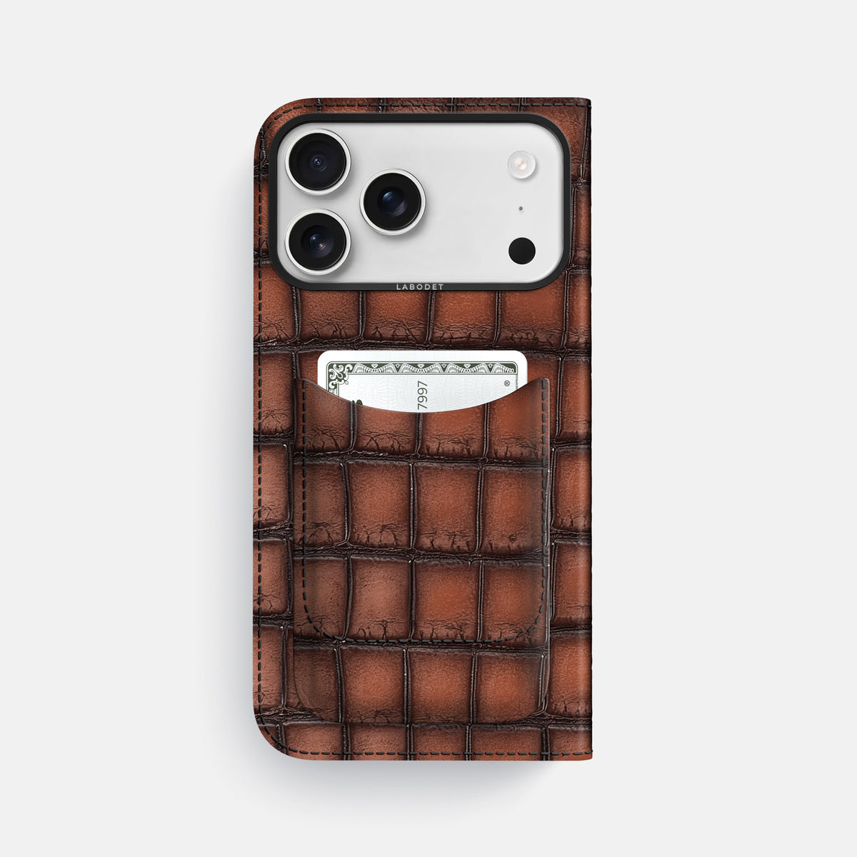 Folio Case with Card For iPhone 17 Pro Max In Patina Alligator -3 | Baobab-Black