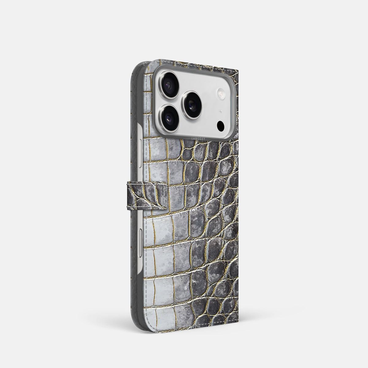 Folio Case with Clasp For iPhone 17 Pro In Himalayan Crocodile -1 | Gold-Steel