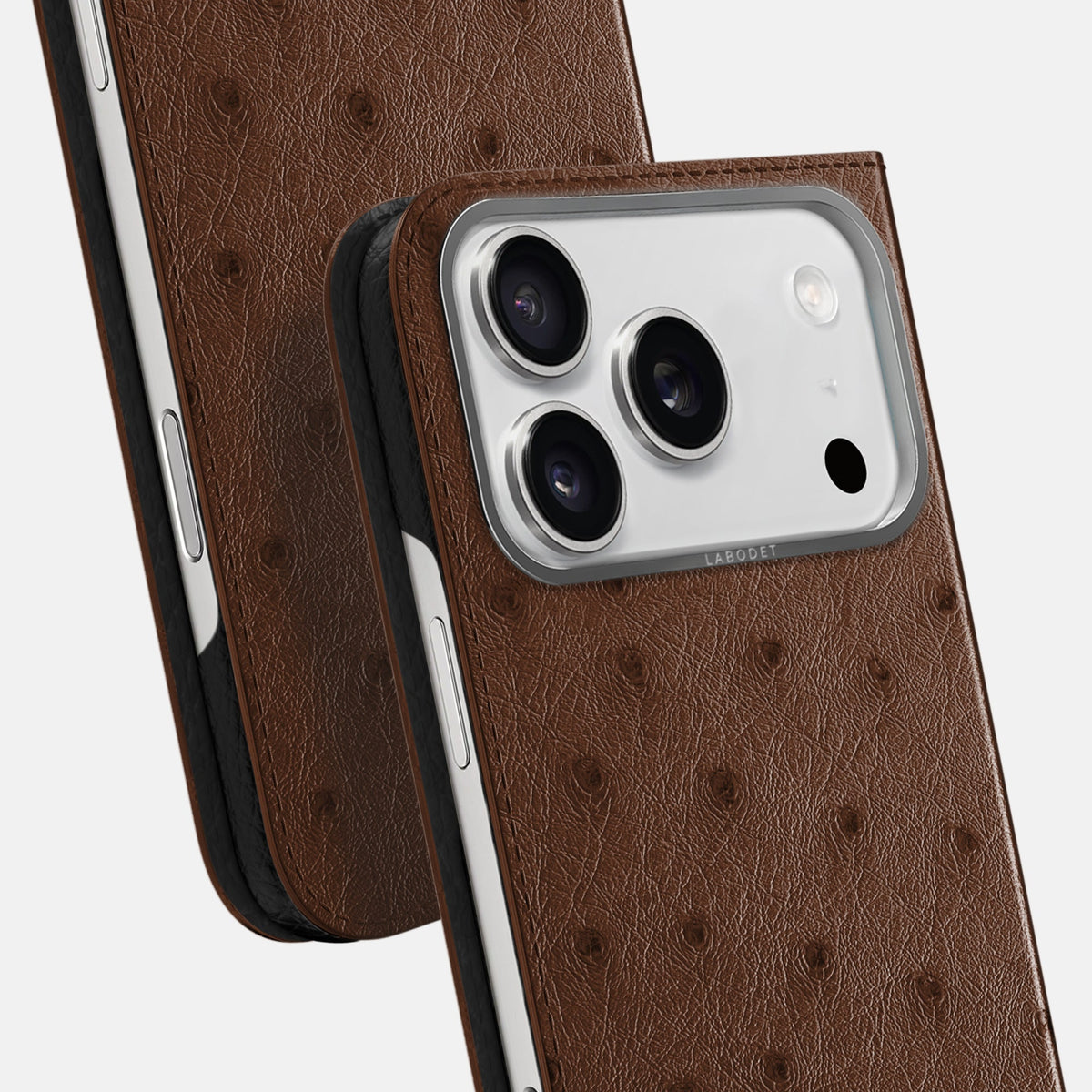 Folio Case For iPhone 18 Pro In Ostrich -5 | Chocolate-Steel