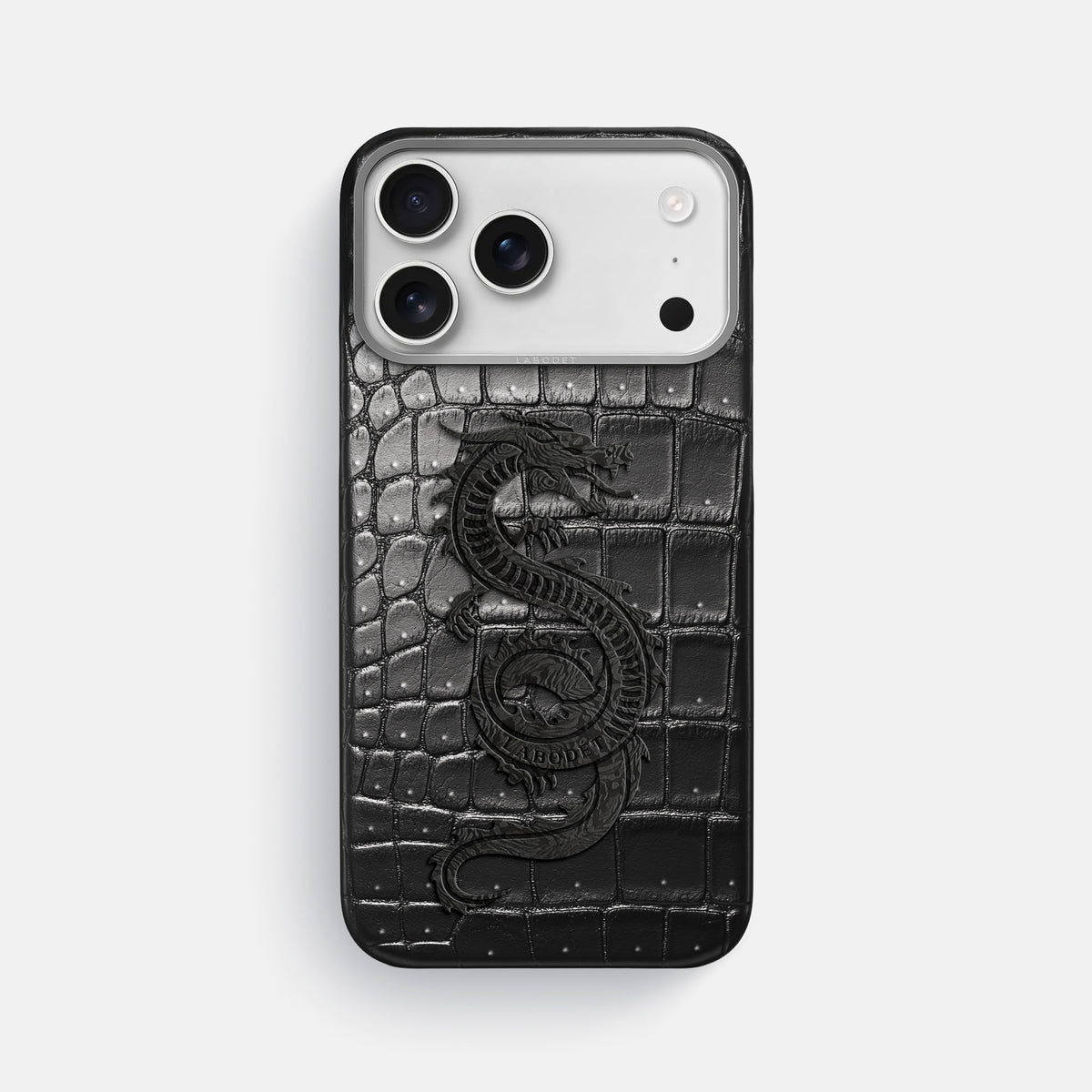 Classic Case With Carbon Dragon For iPhone 17 Pro Max In Porosus Crocodile -1 | Shiny-Black-Steel