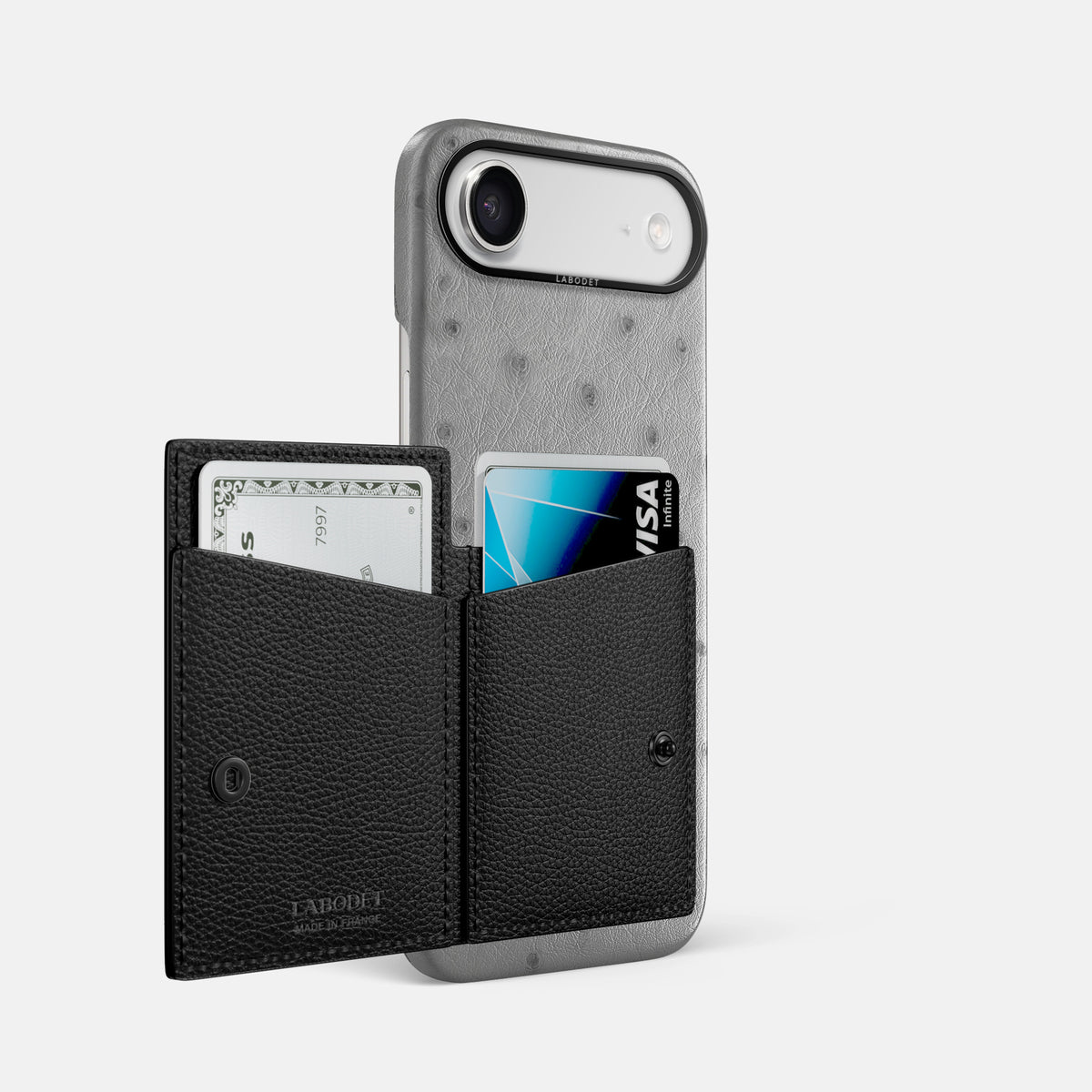Bi-Fold Case For iPhone 17 Air In Ostrich -2 | Silver-Black