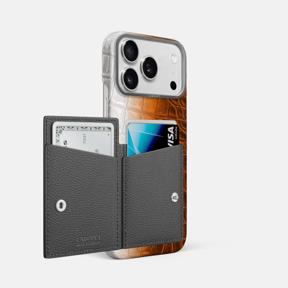 Bi-Fold Case For iPhone 18 Pro Max In Himalayan Crocodile -2 | Orange-Steel