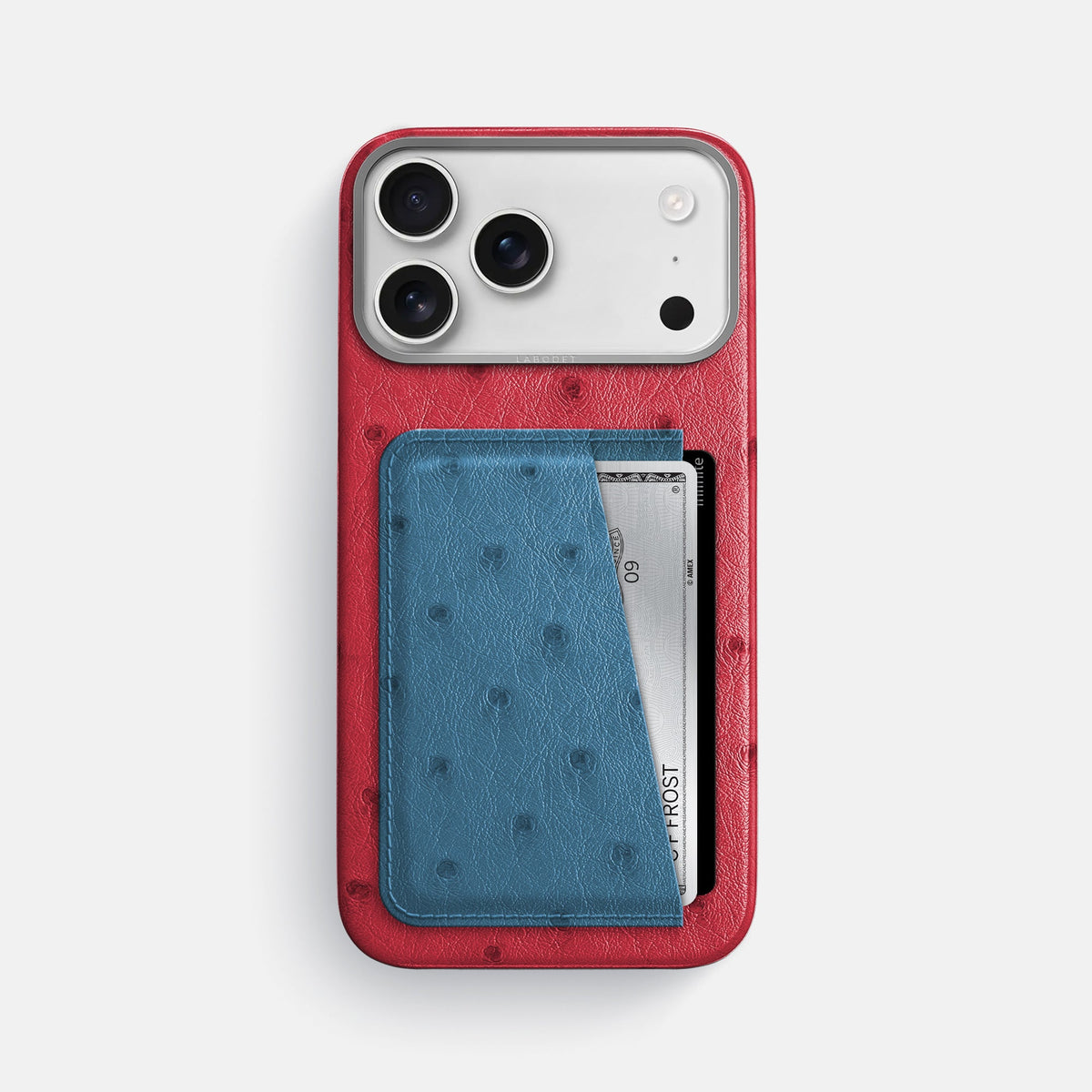 Double Card Case Coloré For iPhone 18 Pro Max In Ostrich -1 | Red-Steel