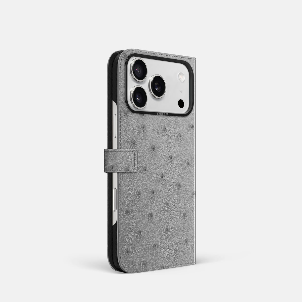 Folio Case with Clasp For iPhone 17 Pro In Ostrich -1 | Silver-Black