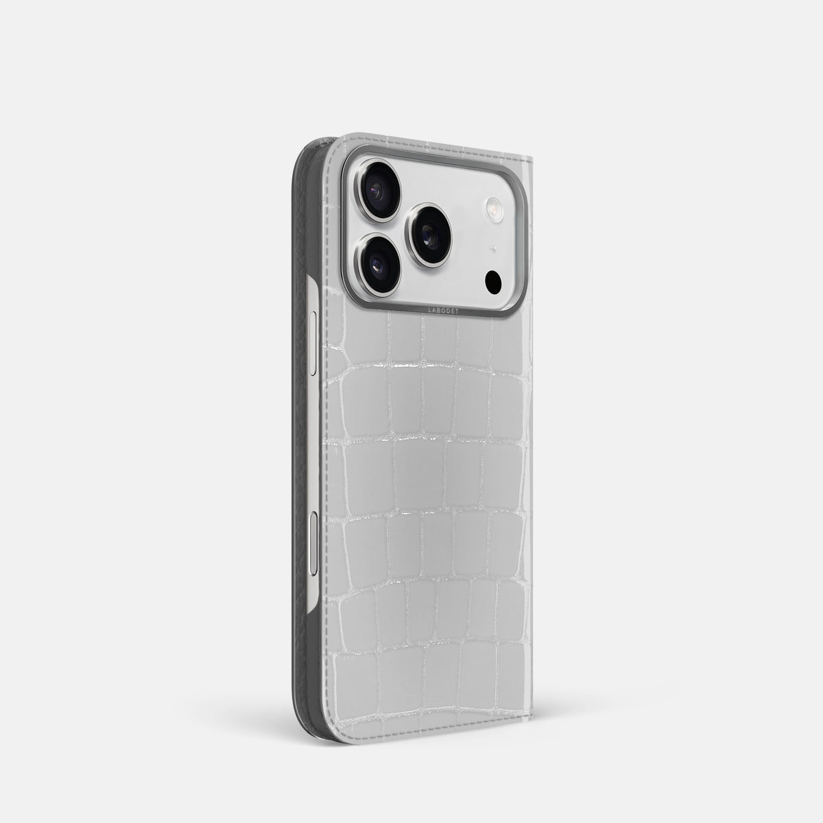 Folio Case For iPhone 17 Pro In Shiny Alligator -1 | White-Steel