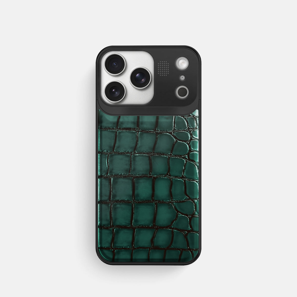 Metal Case For iPhone 17 Pro In Patina Alligator -1 | Green-Black