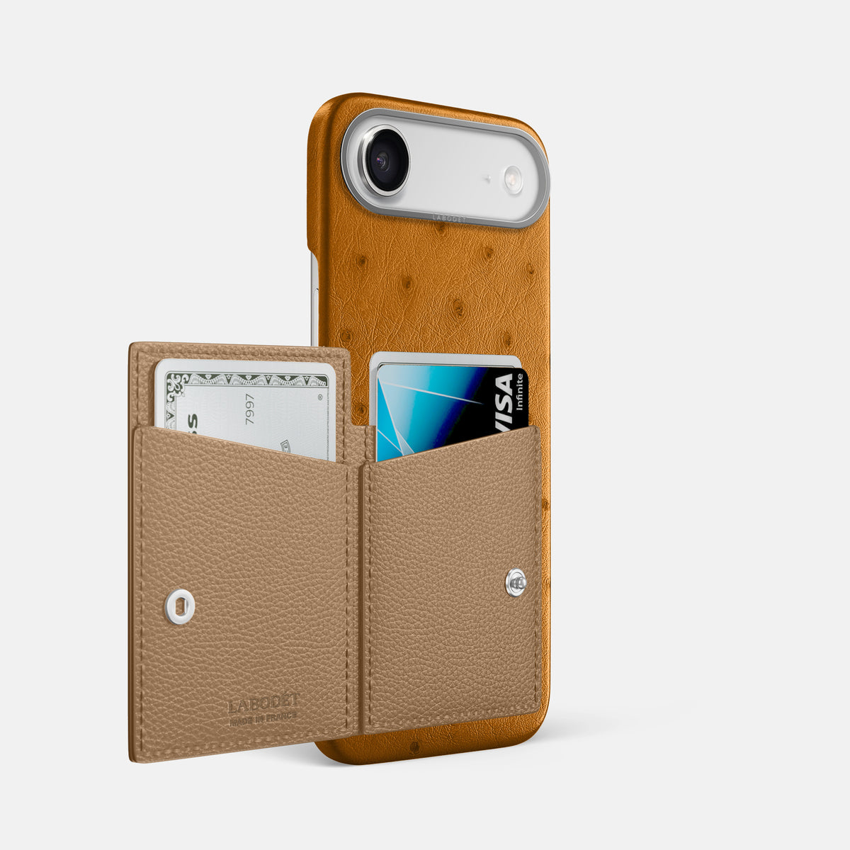 Bi-Fold Case For iPhone 17 Air In Ostrich -2 | Chestnut-Steel