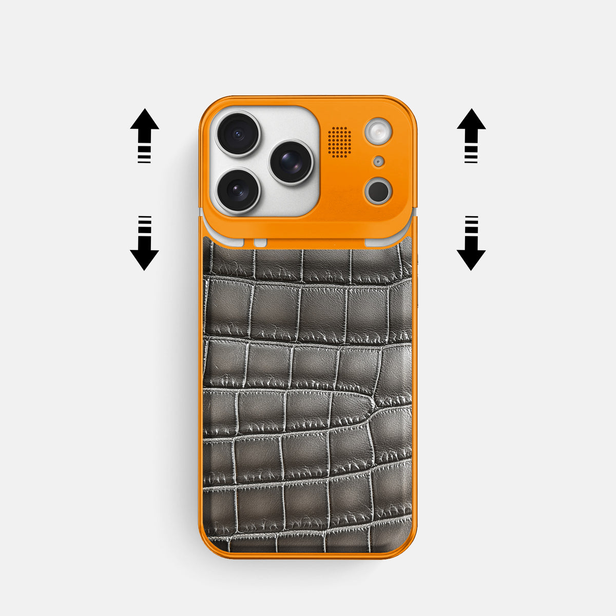 Metal Case For iPhone 17 Pro In Patina Alligator -2 | Grey-Orange