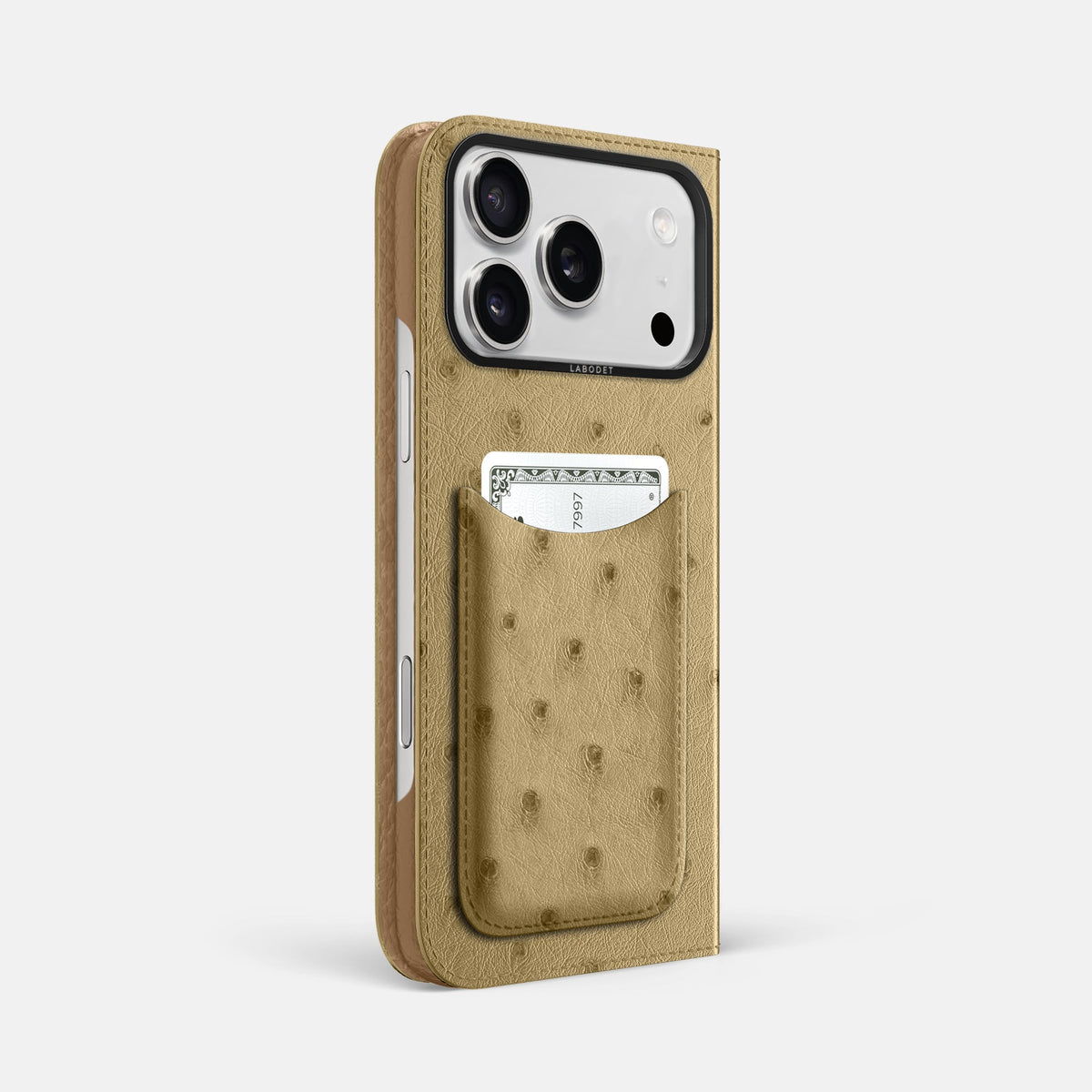 Folio Case with Card For iPhone 18 Pro Max In Ostrich -1 | Desert-Sand-Black