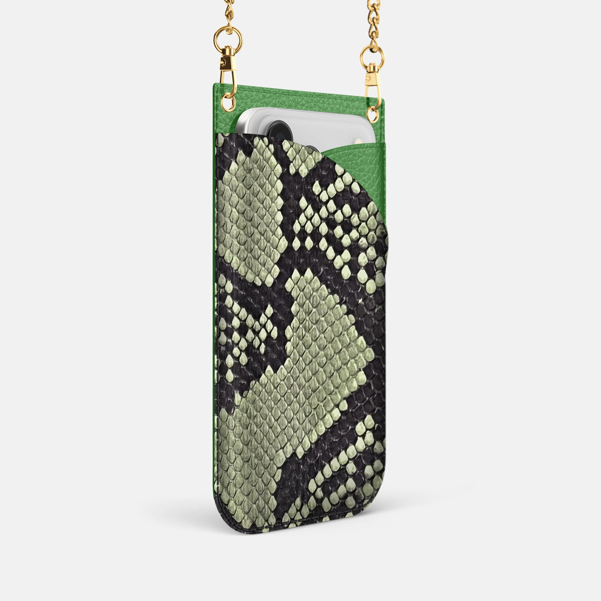 Crossbody Bag For iPhone 18 Pro In Deluxe Python -2 | Army-Green-Gold