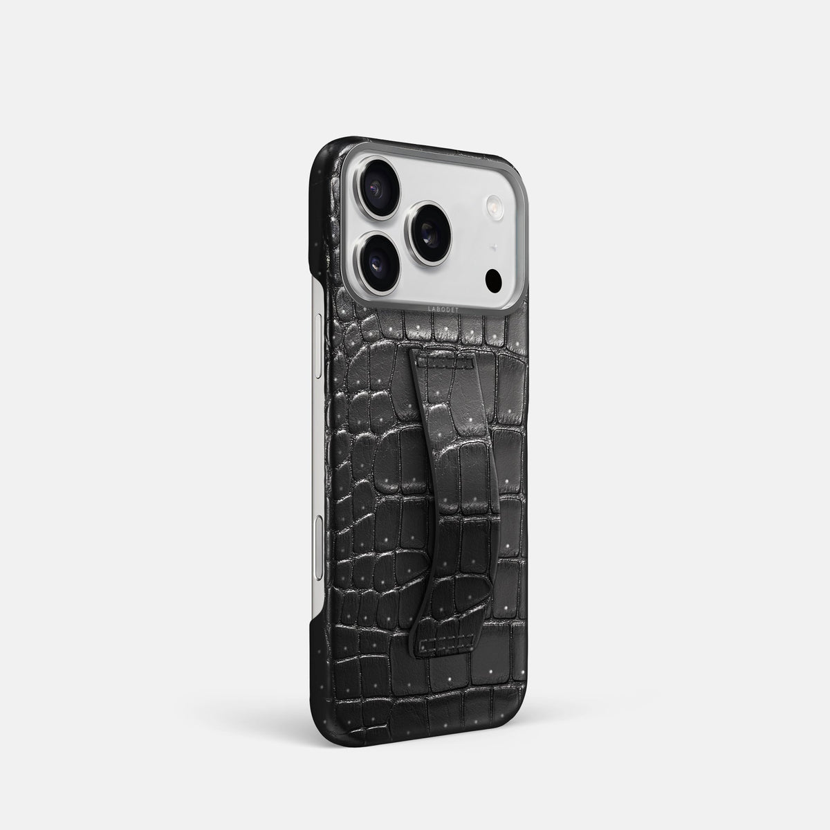 Finger Case For iPhone 18 Pro In Porosus Crocodile -2 | Shiny-Black-Steel