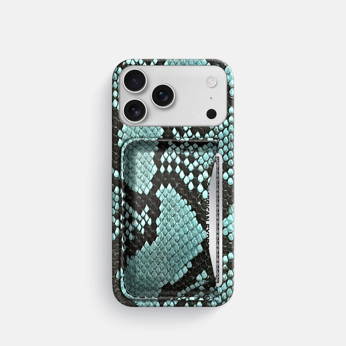 Slim Card Case For iPhone 17 Pro In Deluxe Python -1 | Blue-Lagoon