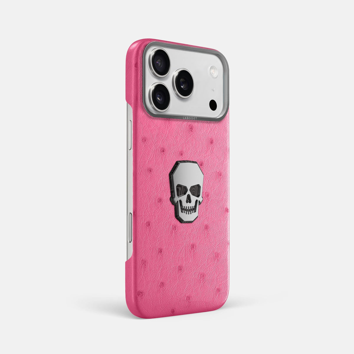 Classic Case With Titanium Skull For iPhone 18 Pro Max In Ostrich -2 | Pink-Steel