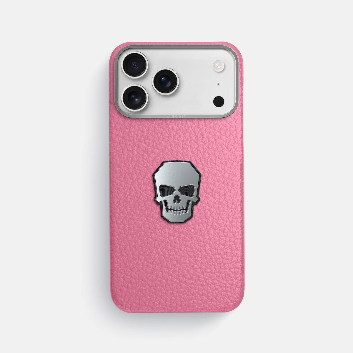 Classic Case With Titanium Skull For iPhone 18 Pro Max In Calf -1 | Pink-Steel