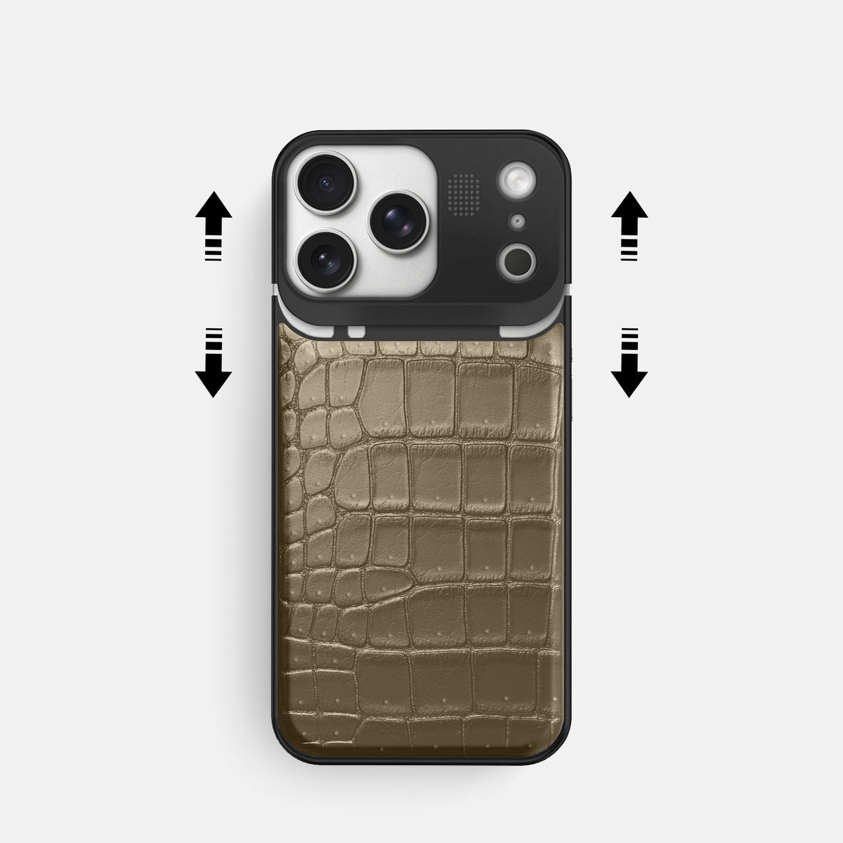 Metal Case For iPhone 17 Pro In Porosus Crocodile -2 | Kaki-Green-Black