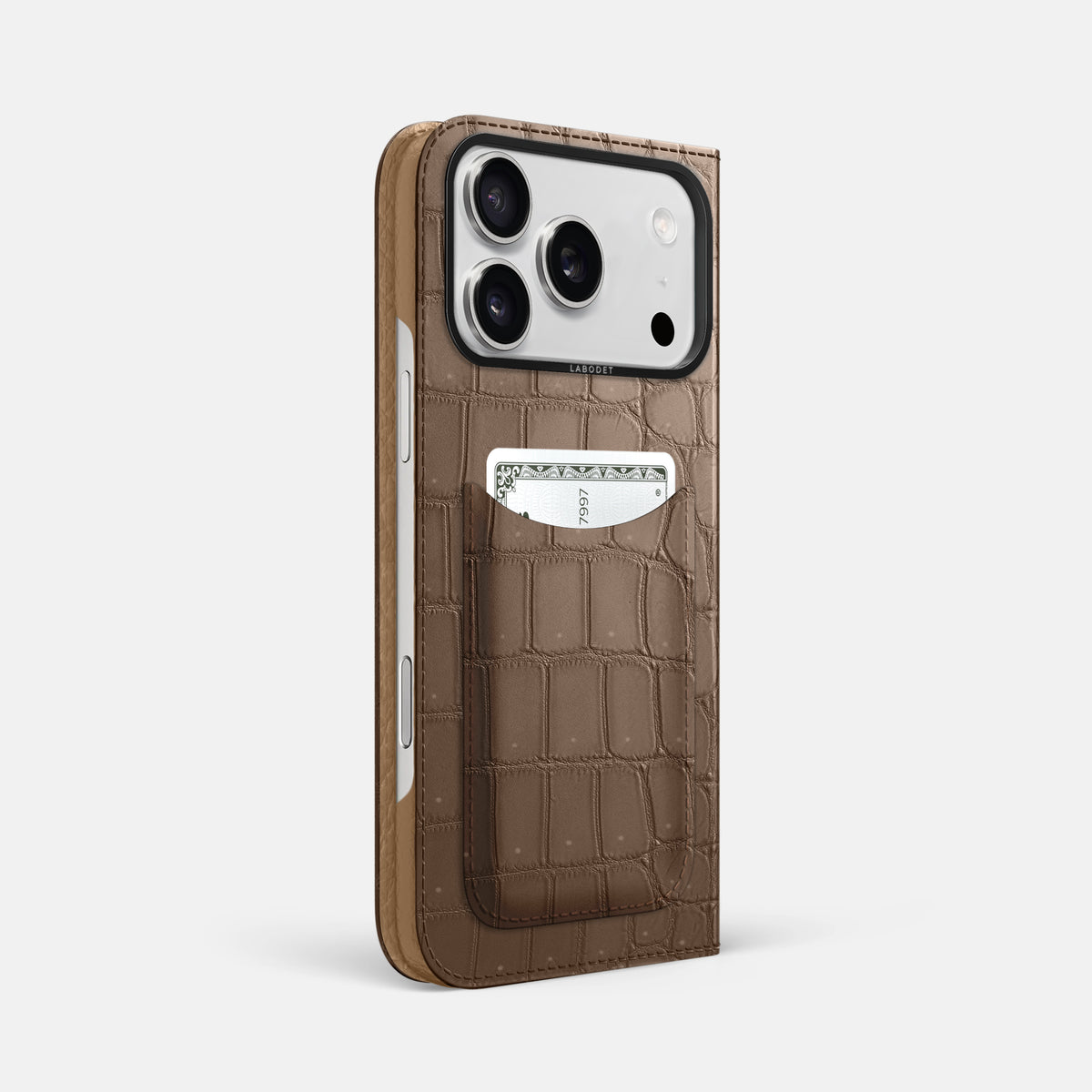 Folio Case with Card For iPhone 17 Pro Max In Porosus Crocodile -1 | Fur-Brown-Black