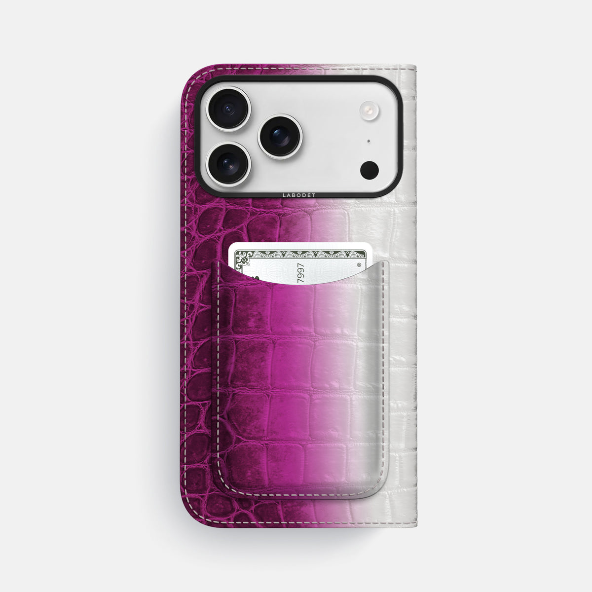 Folio Case with Card For iPhone 17 Pro Max In Himalayan Crocodile -3 | Fuchsia-Black