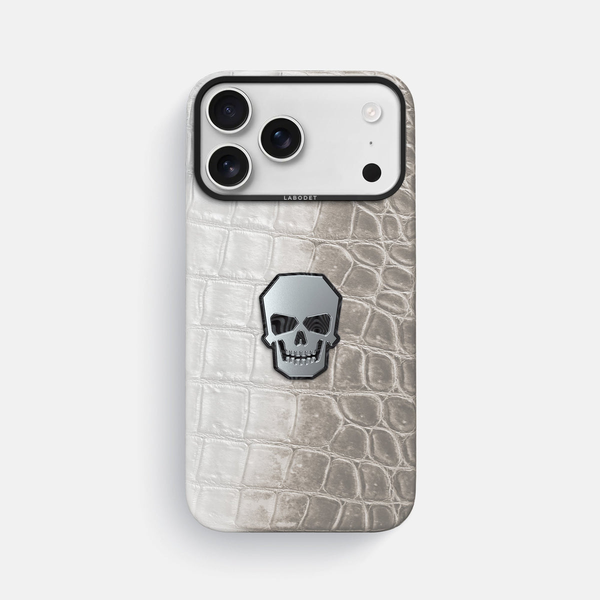 Classic Case With Titanium Skull For iPhone 18 Pro Max In Himalayan Crocodile -1 | Grey-Black