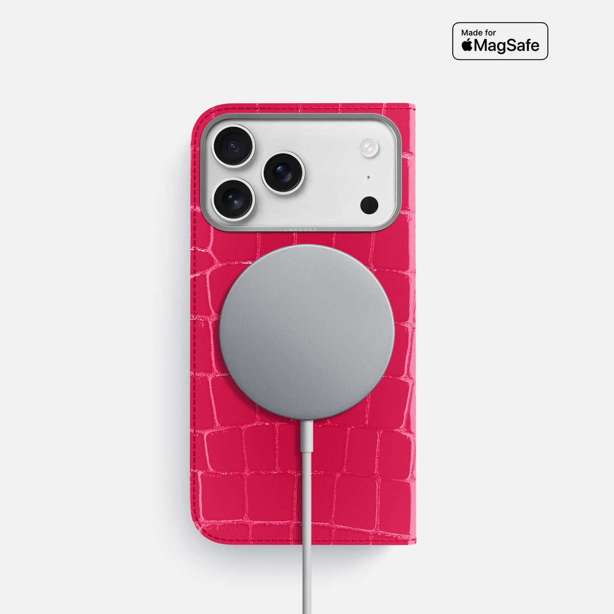 Folio Case For iPhone 18 Pro In Shiny Alligator -3 | Pink-Panther-Steel