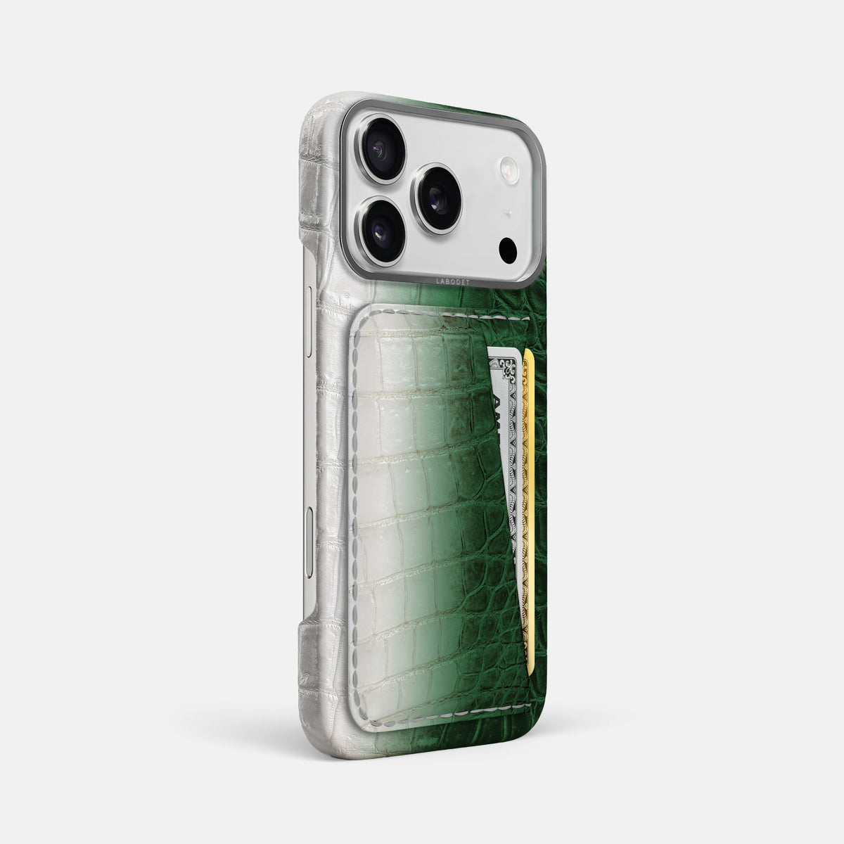 Double Card Case For iPhone 18 Pro Max In Himalayan Crocodile -2 | Green-Steel