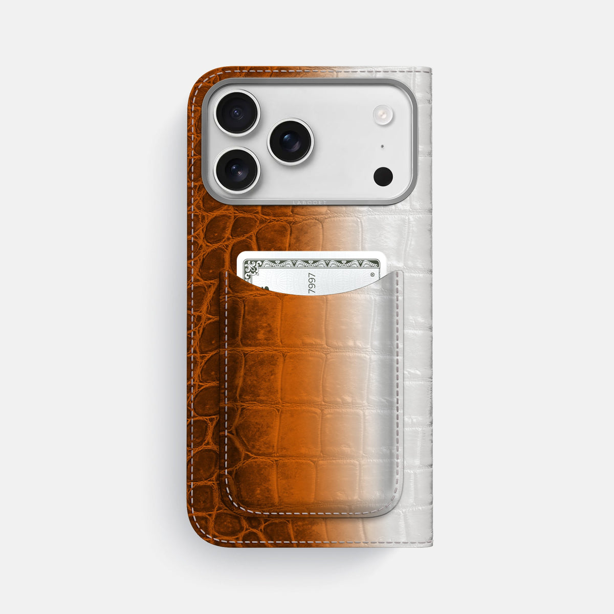 Folio Case with Card For iPhone 18 Pro Max In Himalayan Crocodile -3 | Orange-Steel