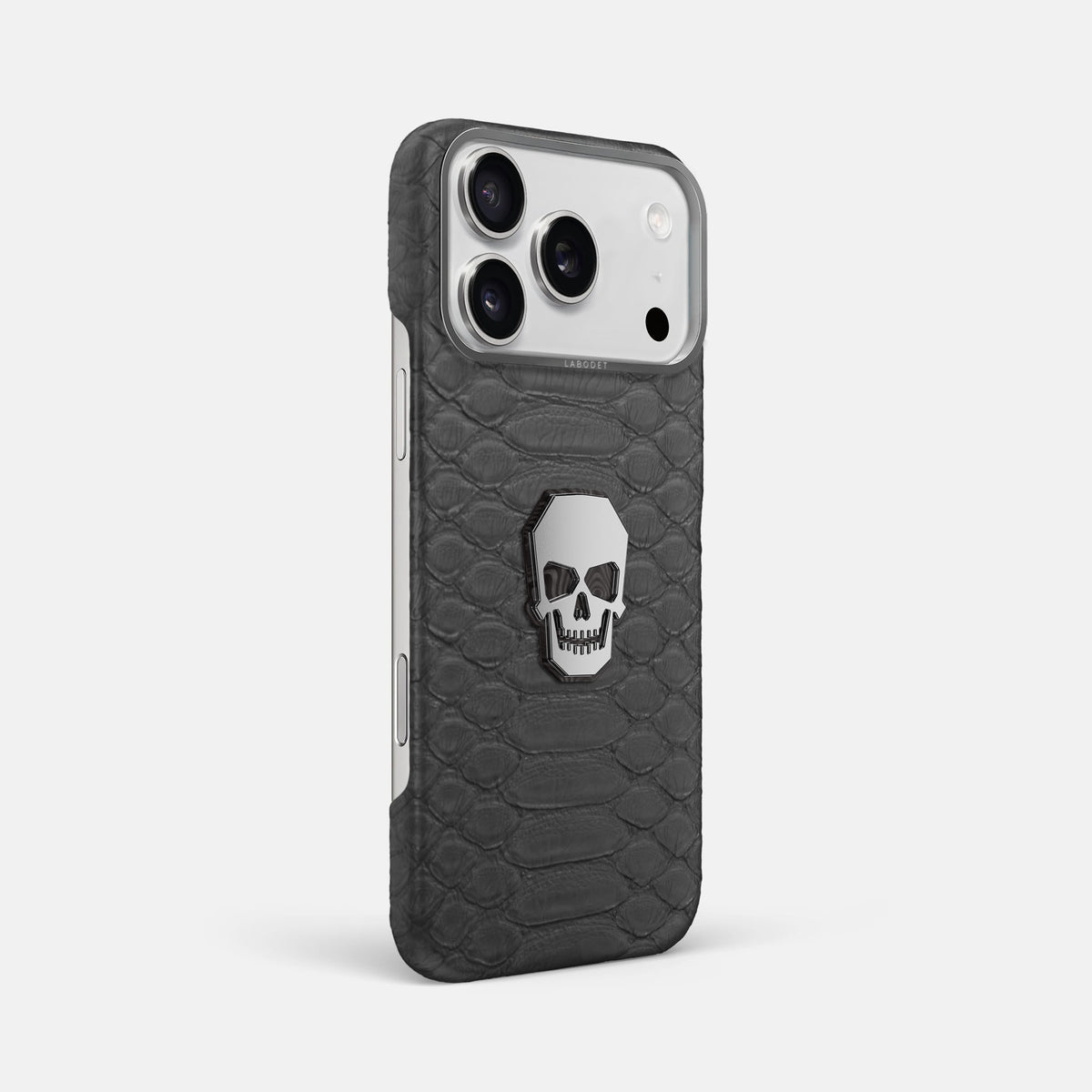 Classic Case With Titanium Skull For iPhone 18 Pro Max In Python -2 | Grey-Steel