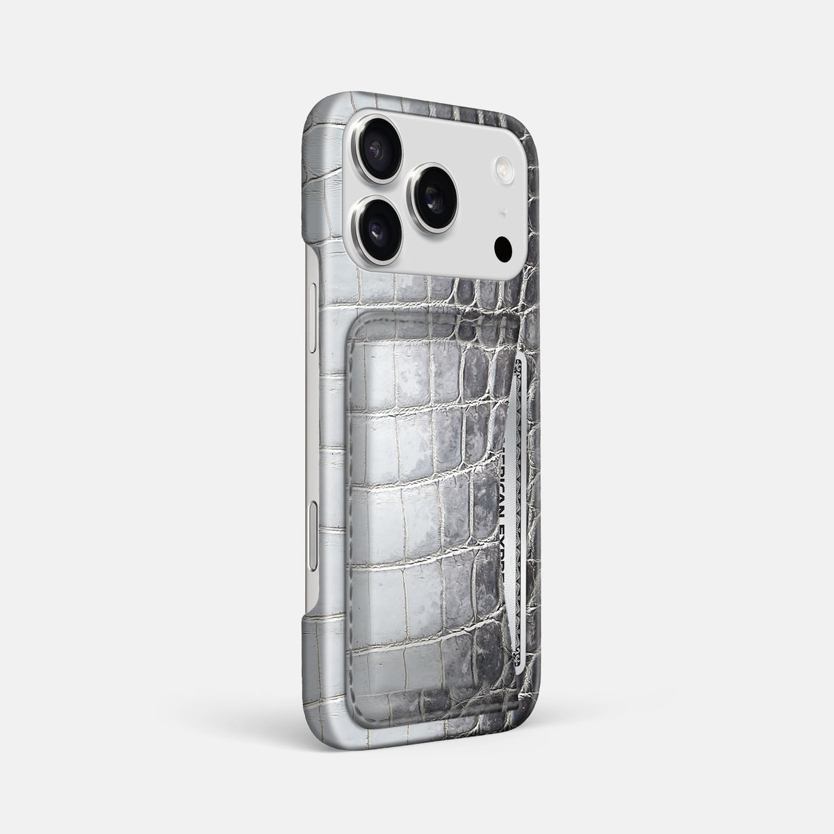Slim Card Case For iPhone 18 Pro Max In Himalayan Crocodile -2 | Silver